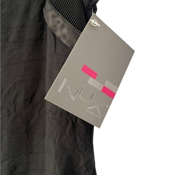 NWT NUX Black Athletic Sleeveless Shirt with Mesh and Faux Leather Detailing - Picture 3 of 5